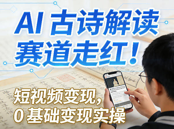 AI古诗解读赛道走红!短视频变现,0基础变现实操