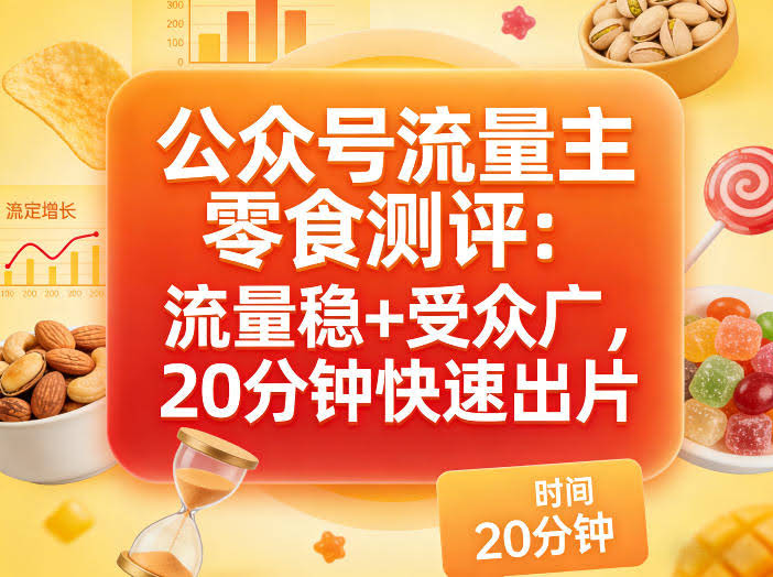 公众号流量主之零食测评赛道,流量稳+受众广,20分钟一条作品