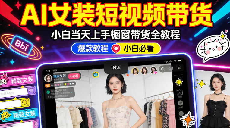 AI女装短视频橱窗带货:小白零门槛当天上手,高佣金爆款轻松賺!