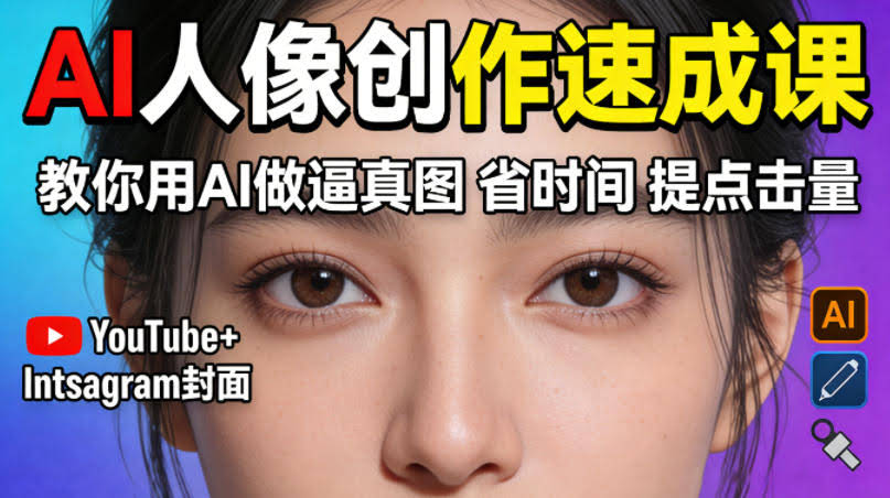 YouTube+Instagram封面没人点?AI人像创作速成课,教你用AI做逼真图,省时间还能提点击量!