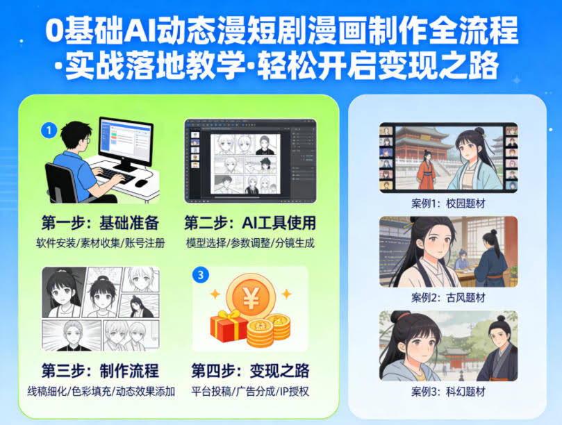 0基础AI动态漫短剧漫画制作全流程,实战落地教学,轻松开启变现之路
