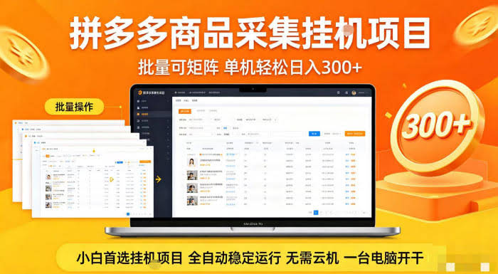 拼多多商品信息全自动采集项目,批量可矩阵,单机轻松日入300+,无需云机一台电脑开干【揭秘】