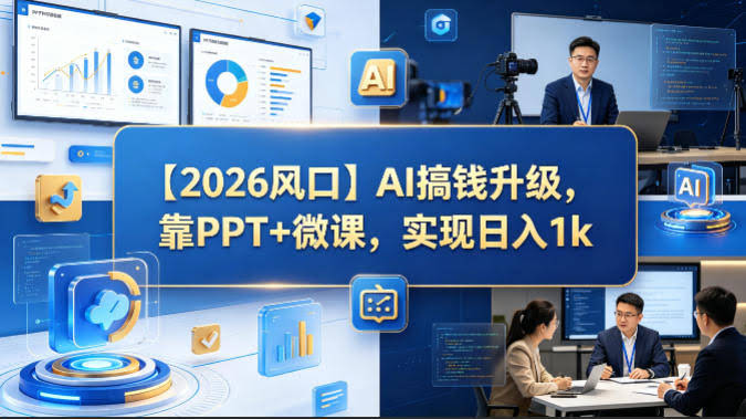 【2026风口】AI搞钱升级,靠PPT+微课,实现日入1k