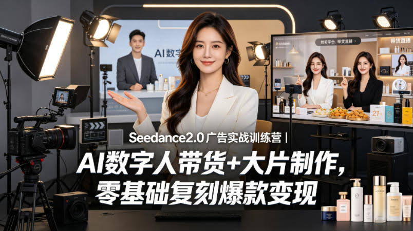 Seedance2.0广告实战训练营|AI数字人带货+大片制作,零基础复刻爆款变现