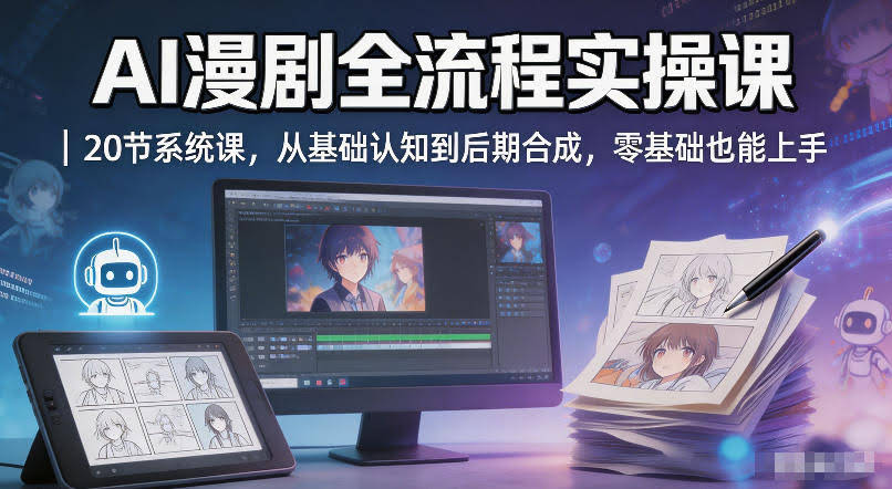 AI漫剧全流程实操课|20节系统课,从基础认知到后期合成,零基础也能上手
