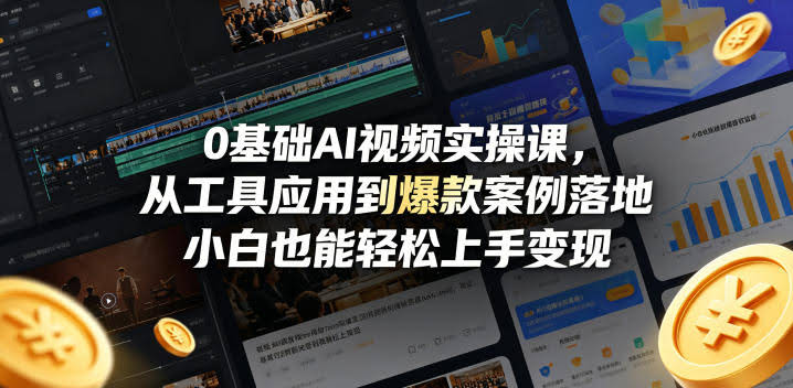 0基础AI视频实操课,从工具应用到爆款案例落地,小白也能轻松上手变现