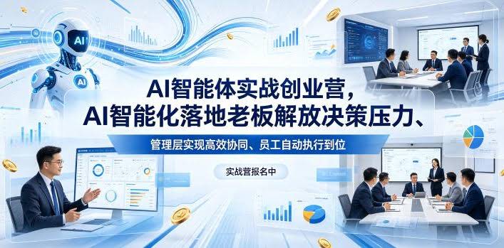 AI智能体实战创业营26年4月23-25号线下课,AI智能化落地老板解放决策压力、管理层实现高效协同、员工自动执行到位