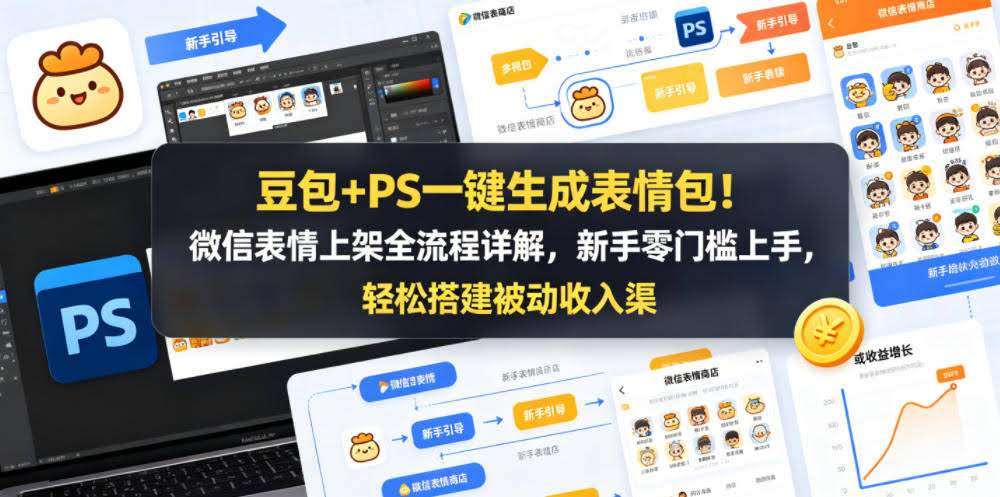 豆包+PS一键生成表情包!微信表情上架全流程详解,新手零门槛上手,轻松搭建被动收入渠道