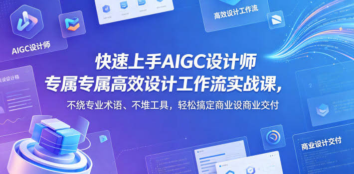 快速上手AIGC设计师专属高效设计工作流实战课,不绕专业术语、不堆工具,轻松搞定商业设计交付