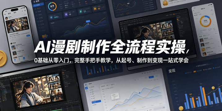 AI漫剧制作全流程实操,0基础从零入门,完整手把手教学,从起号、制作到变现一站式学会