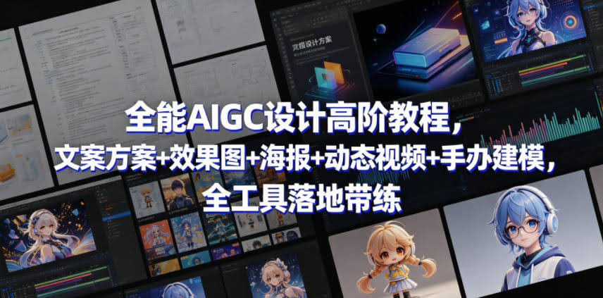 全能AIGC设计高阶教程,文案方案+效果图+海报+动态视频+手办建模,全工具落地带练