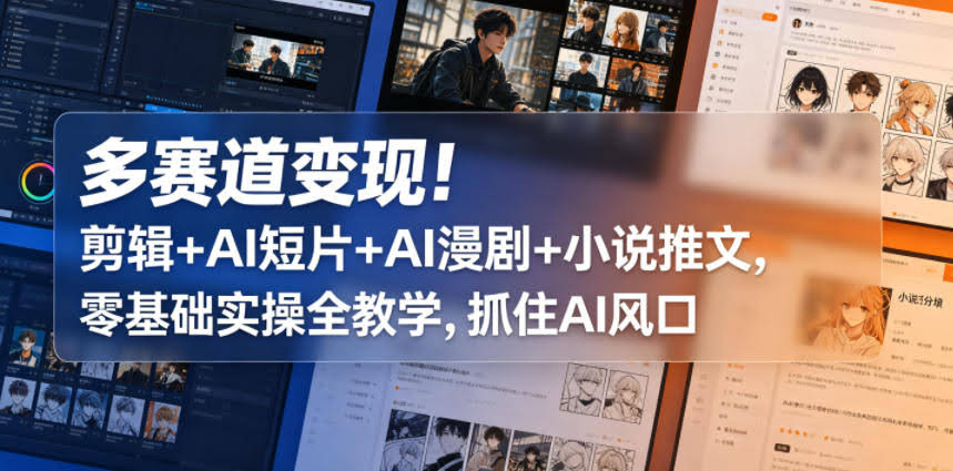 多赛道变现!剪辑+AI短片+AI漫剧+小说推文,零基础实操全教学,抓住AI风口