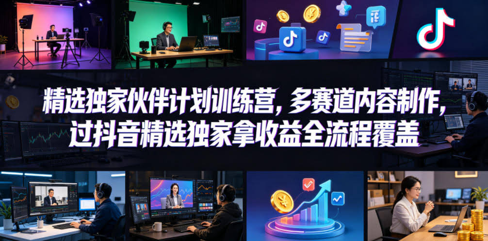 小豁食堂精选独家伙伴计划训练营,多赛道内容制作,过抖音精选独家拿收益全流程覆盖