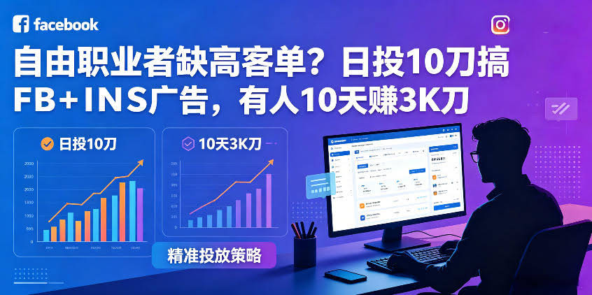 自由职业者缺高客单?日投10刀搞FB+INS广告,有人10天赚3K刀!【原创双语字幕】