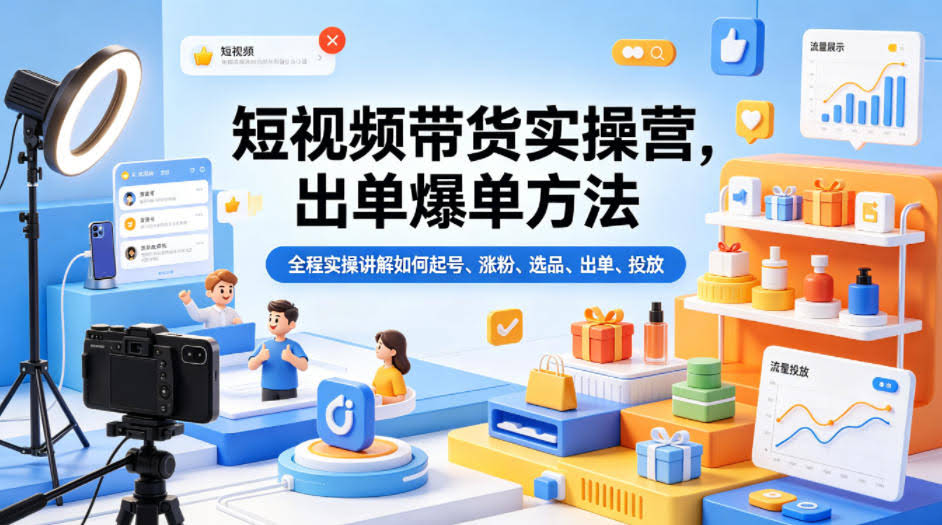 短视频带货实操营,出单爆单方法,全程实操讲解如何起号、涨粉、选品、出单、投放(更新0515)