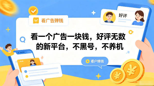 看一个广告一块钱,好评无数的新平台,不黑号,不养机,一部手机一天撸几十,可矩阵【揭秘】