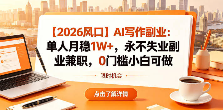 【2026风口】AI写作副业:单人月稳1W+,永不失业副业兼职,0门槛小白可做【揭秘】
