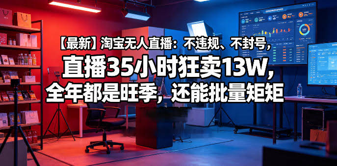 【最新】淘宝无人直播:不违规、不封号,直播35小时狂卖13W,全年都是旺季,还能批量矩阵操作【揭秘】
