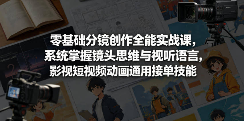 零基础分镜创作全能实战课,系统掌握镜头思维与视听语言,影视短视频动画通用接单技能