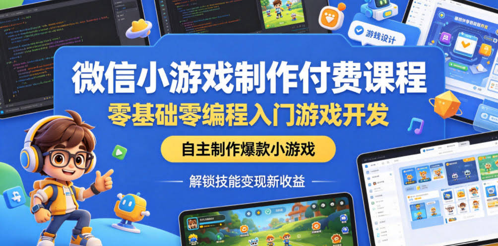 微信小游戏制作付费课程,零基础零编程入门游戏开发,自主制作爆款小游戏,解锁技能变现新收益