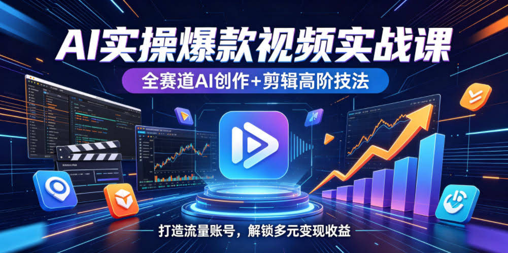 AI实操爆款视频实战课,全赛道AI创作+剪辑高阶技法,打造流量账号,解锁多元变现收益