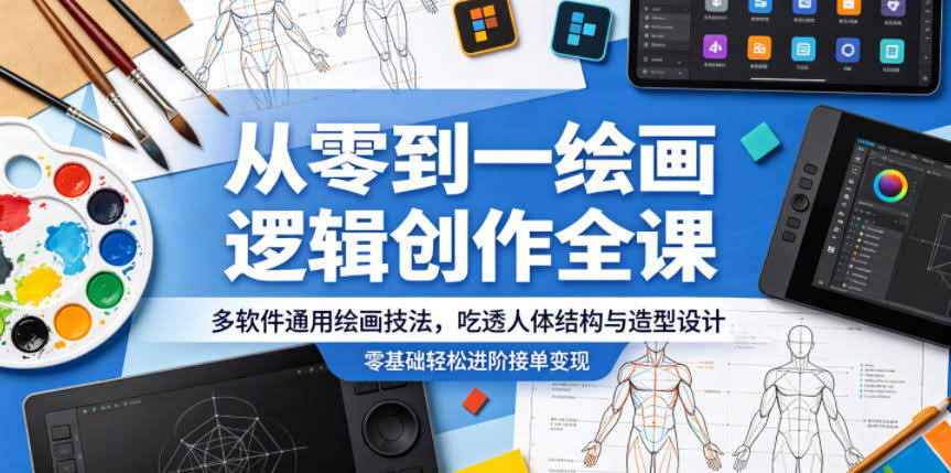 从零到一绘画逻辑创作全课,多软件通用绘画技法,吃透人体结构与造型设计,零基础轻松进阶接单变现