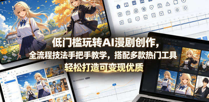 低门槛玩转AI漫剧创作,全流程技法手把手教学,搭配多款热门工具,轻松打造可变现优质作品