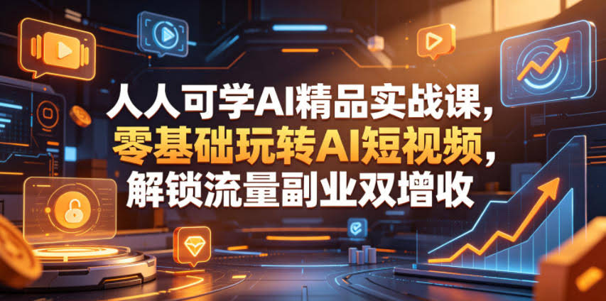 人人可学AI精品实战课,零基础玩转AI短视频,解锁流量副业双增收