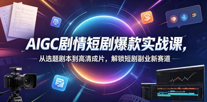 AIGC剧情短剧爆款实战课,从选题剧本到高清成片,解锁短剧副业新赛道