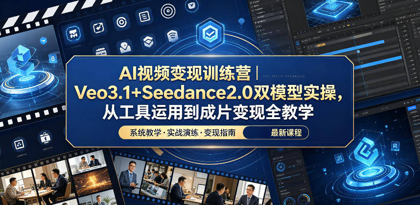 AI视频变现训练营|Veo3.1+Seedance2.0双模型实操,从工具运用到成片变现全教学