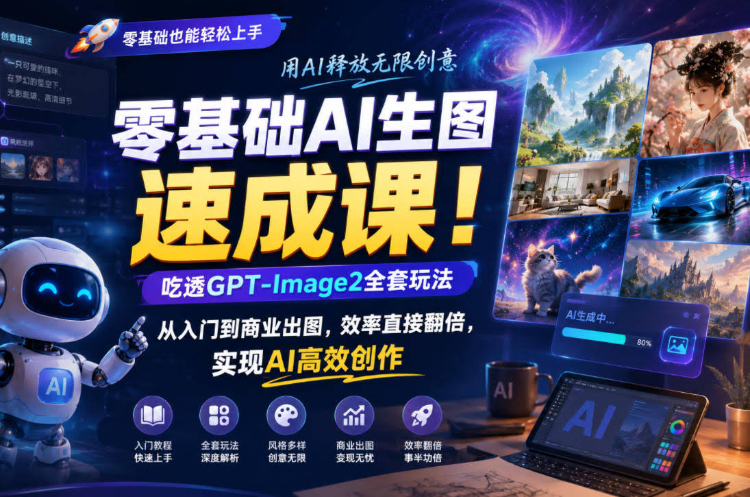 零基础AI生图速成课!吃透GPT-Image2全套玩法,从入门到商业出图,效率直接翻倍,实现AI高效创作