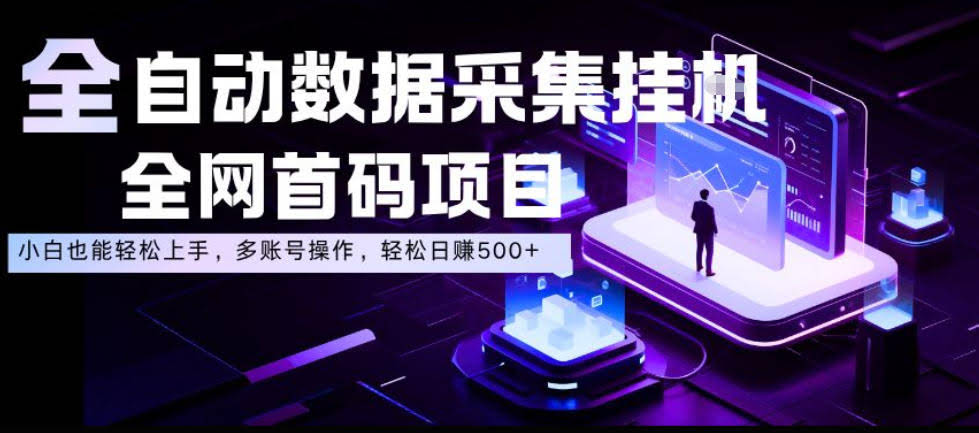 全自动数据采集挂G,全网首码项目,简单易操作,小白也能轻松上手,多账号操作,轻松日入500+【揭秘】