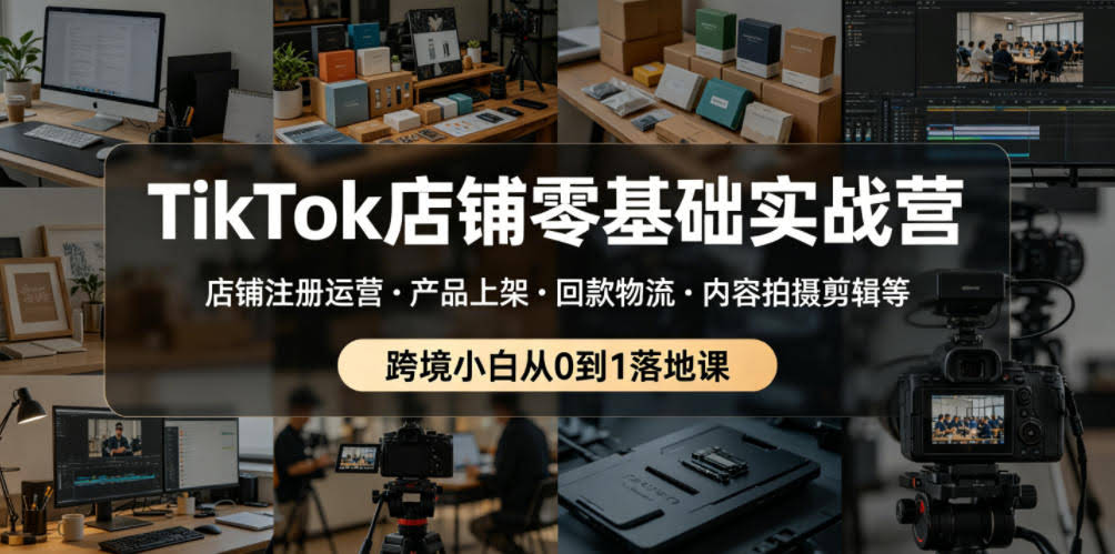 TikTok店铺零基础实战营,店铺注册运营・产品上架・回款物流・内容拍摄剪辑等 ,跨境小白从0到1落地课