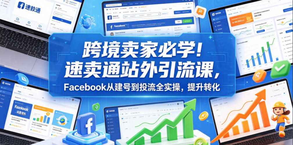 跨境卖家必学!速卖通站外引流课,Facebook从建号到投流全实操,提升转化