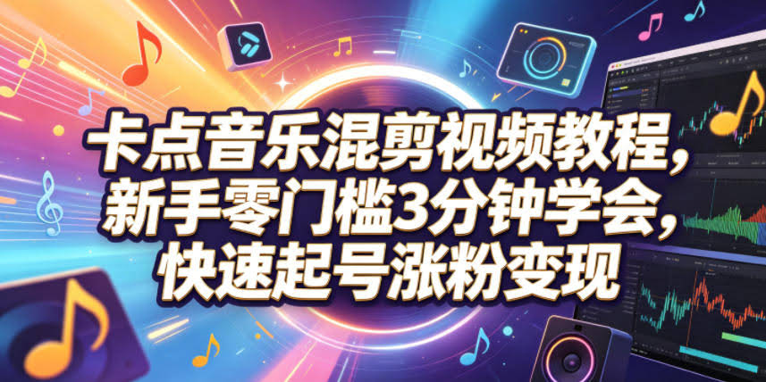 卡点音乐混剪视频教程,新手零门槛3分钟学会,快速起号涨粉变现