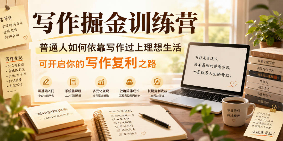 写作掘金训练营,普通人如何依靠写作过上理想生活,可开启你的写作复利之路(更新6月)