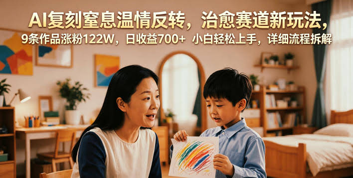 AI复刻窒息温情反转,治愈赛道新玩法,9条作品涨粉122W,日收益700+ 小白轻松上手,详细流程拆解