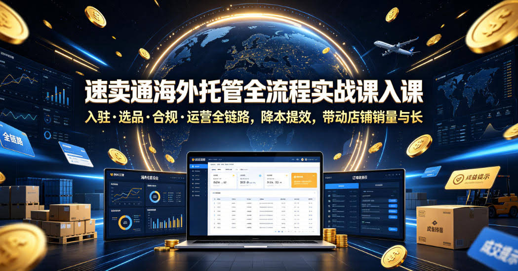 速卖通海外托管全流程实战课入驻・选品・合规・运营全链路,降本提效,带动店铺销量与收益增长