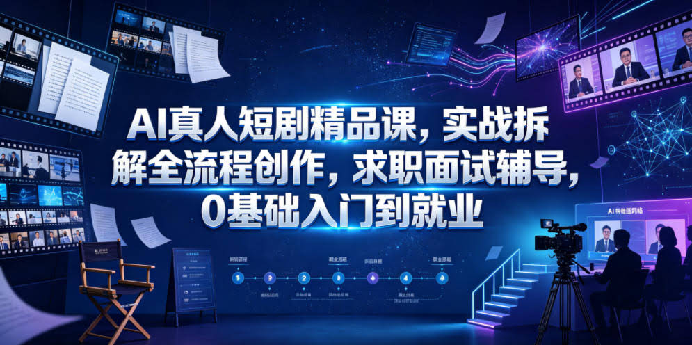 AI真人短剧精品课,实战拆解全流程创作,求职面试辅导,0基础入门到就业