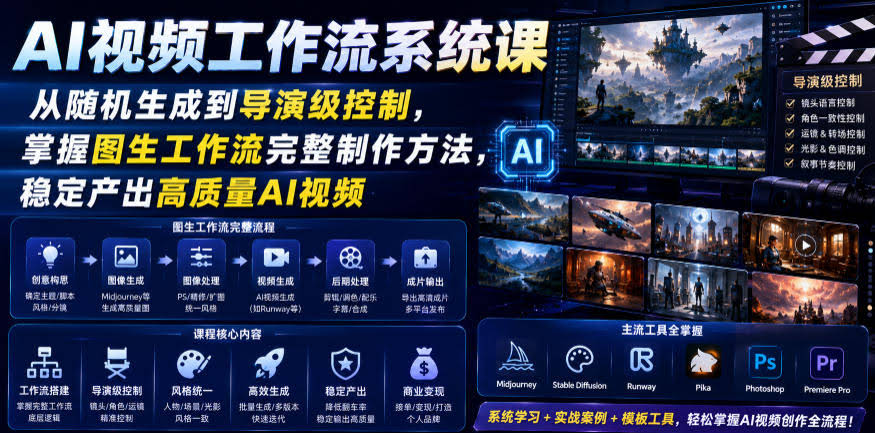 AI视频工作流系统课,从随机生成到导演级控制,掌握图生工作流完整制作方法,稳定产出高质量AI视频