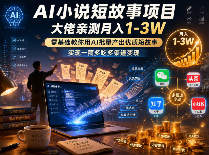 AI小说短故事项目,大佬亲测月入1-3W,零基础教你用AI批量产出优质短故事,实现一稿多吃多渠道变现(更新0624)