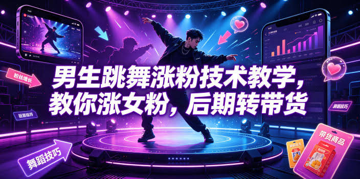男生跳舞涨粉技术教学,教你涨女粉,后期转带货