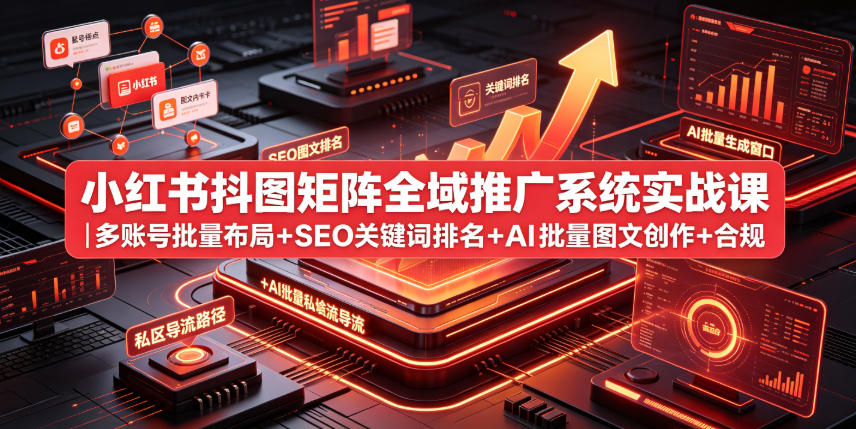 小红书抖图矩阵全域推广系统实战课|多账号批量布局+SEO关键词排名+AI批量图文创作+合规私域导流完整落地教程