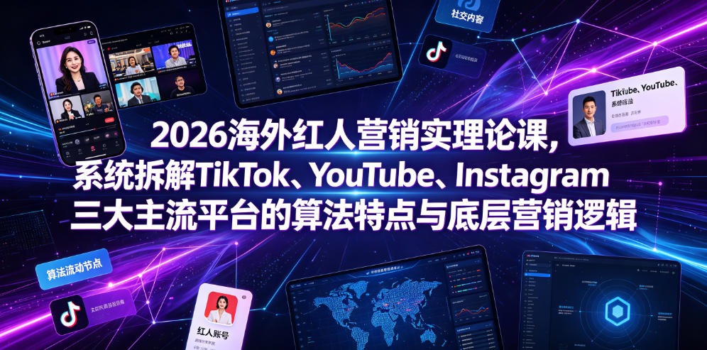 2026海外红人营销实理论课,系统拆解TikTok、YouTube、Instagram三大主流平台的算法特点与底层营销逻辑
