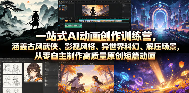 一站式AI动画创作训练营,涵盖古风武侠、影视风格、异世界科幻、解压场景,从零自主制作高质量原创短篇动画