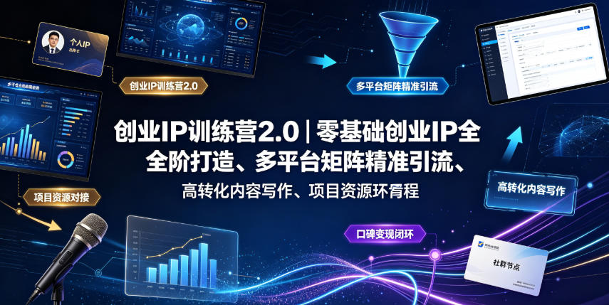 创业IP训练营2.0|零基础创业IP全阶打造、多平台矩阵精准引流、高转化内容写作、项目资源对接与口碑变现闭环课程
