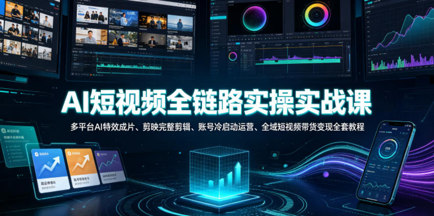 AI短视频全链路实操实战课|多平台AI特效成片、剪映完整剪辑、账号冷启动运营、全域短视频带货变现全套教程