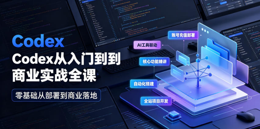 Codex从入门到商业实战全课|账号充值部署、AI工具联动、核心功能精讲、自动化搭建、全站项目开发零基础教程