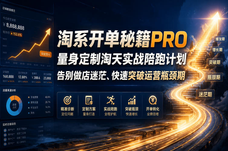 淘系开单秘籍PRO,量身定制淘天实战陪跑计划,告别做店迷茫、快速突破运营瓶颈期(20260709)