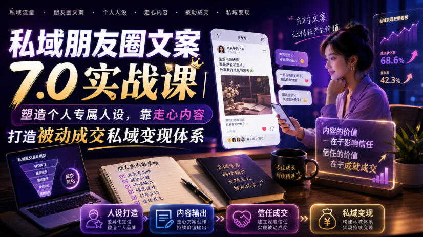 私域朋友圈文案7.0实战课|塑造个人专属人设,靠走心内容打造被动成交私域变现体系